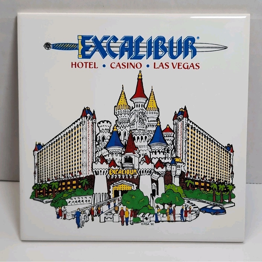 Vintage 1990 Excalibur Las Vegas Casino Ceramic Tile Trivet Wall Plaque 6"